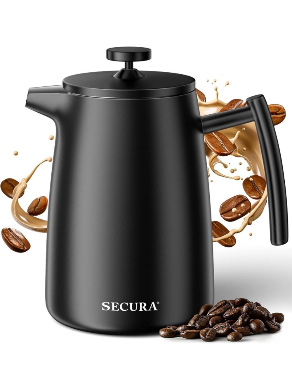 50oz Stainless Steel French Press Coffee Maker – Insulated, Extra Filter, Black